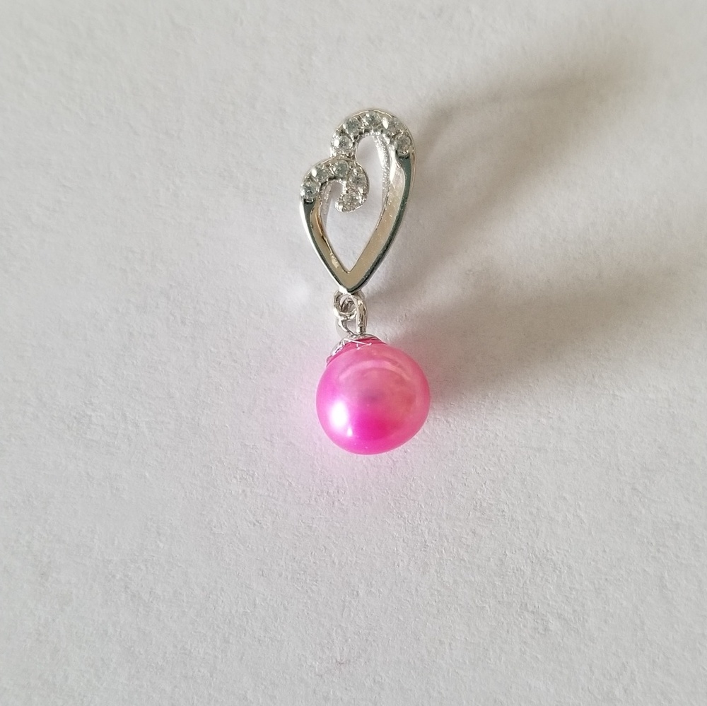 Sterling silver pendant w/CZ & pink pearl